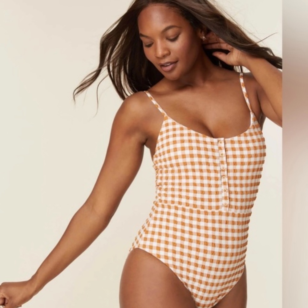 Andie Brown and White Gingham Swimsuit